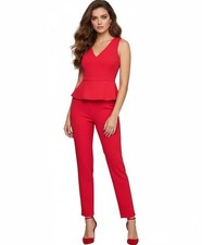 NWT BCBG MaxAzria Cerys in Lipstick Red Crepe Slim Leg Peplum Jumpsuit 4 x 31