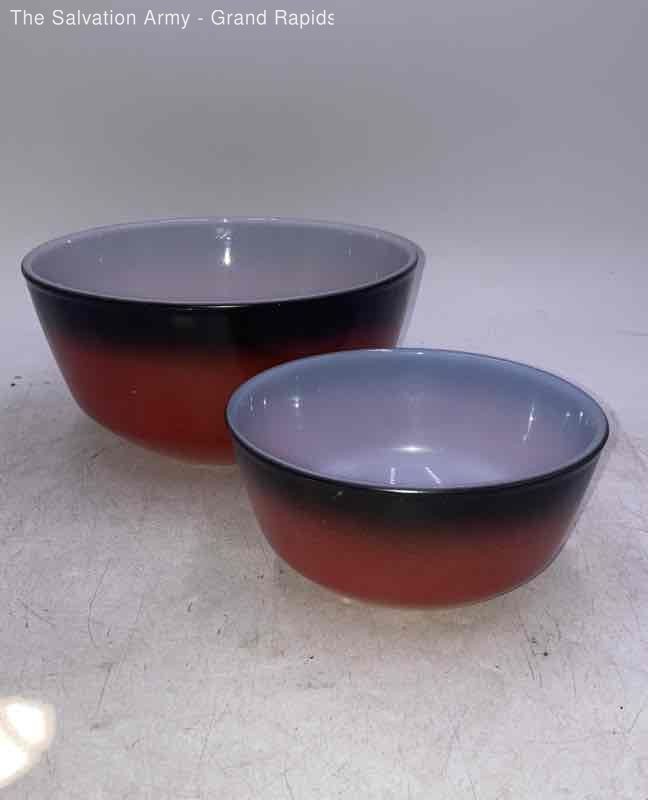 Fire King Red Black Kitchenware Round Shaped Mixing Bowls Lot Of 2