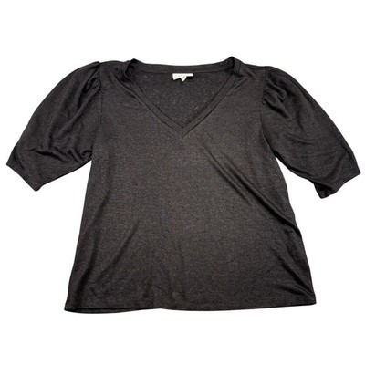 Studio B by Bobeau Womens Charcoal Black V-Neck Puff Sleeve Knit Top Large