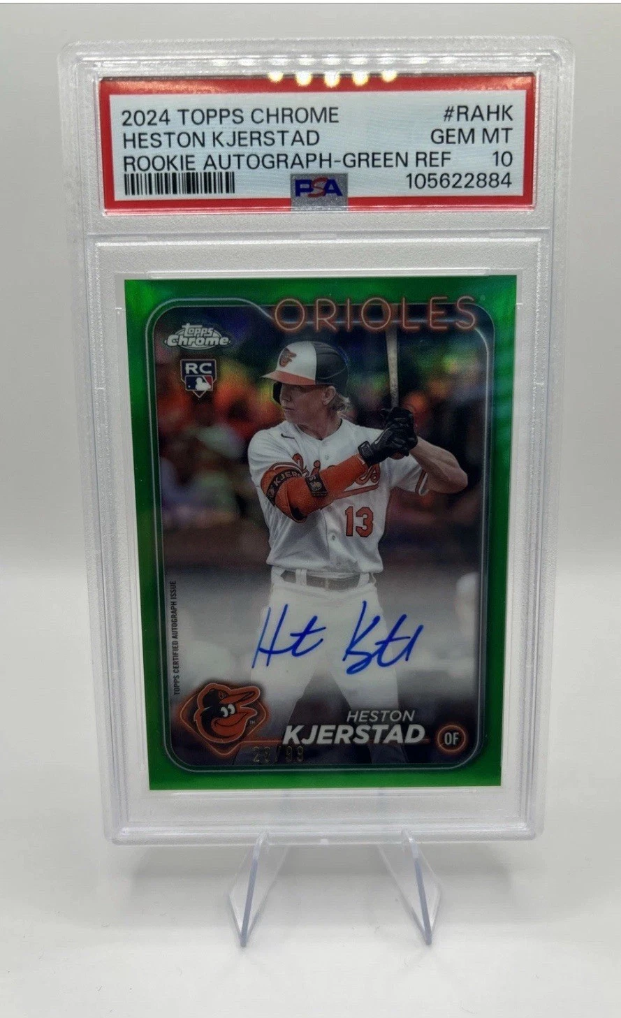 Deal for 2024 Topps Chrome Heston Kjerstad RC Rookie Auto Green Refractor #/99 PSA 10