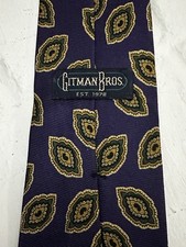 Gitman Bros. Men's Neck Tie Purple Background With Green And Yellow Made In USA