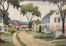 Antique Vintage Edgar Leslie Bloomster Rural Scene Original Watercolor