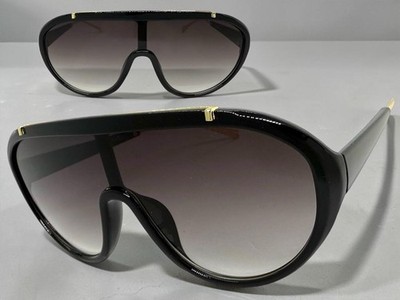 Classic Vintage Retro Shield Party Rave DJ SUN GLASSES Black Frame Gradient Lens