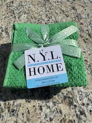 N.Y.L. New York Laundry 6 Pack Solid green/White Washcloths Set Bathroom Decor
