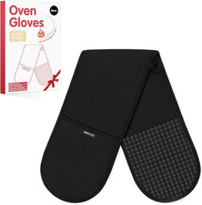 Double Oven Gloves, 260°C/500°F Heat Resistant Oven Mitt Set, Silicone