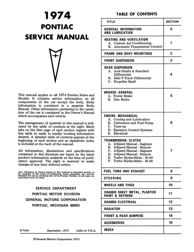 1974 Pontiac Shop Manual - Image 3 of 4