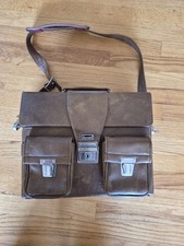 VINTAGE MARSAND USA BROWN LEATHER CAMERA BAG CARRY HARD CASE SHOULDER STRAP 70'S