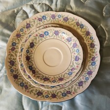 Cmielow Porcelain Poland Plates Blue And Pink Flowers