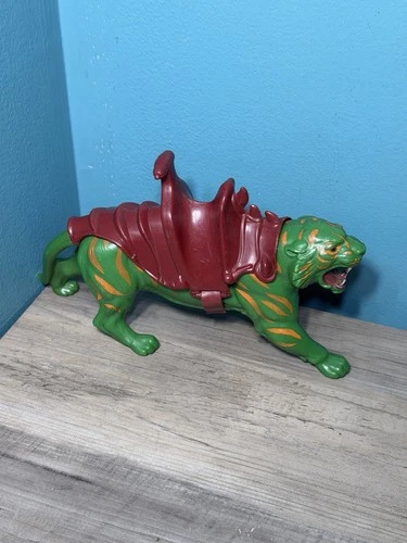 Vintage Motu Battle Cat Green Tiger He-Man Masters of the Universe W/ Saddle