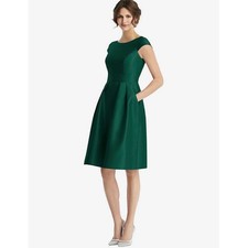 NWT Alfred Sung Cap Sleeve Pleated Cocktail Dress with Pockets Green Sz 14$208