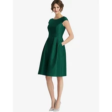 NWT Alfred Sung Cap Sleeve Pleated Cocktail Dress with Pockets Green Sz 14$208