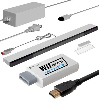 PORTHOLIC 4 in 1 Wii Replacement Cables Set, Wii AC Power Adapter 
