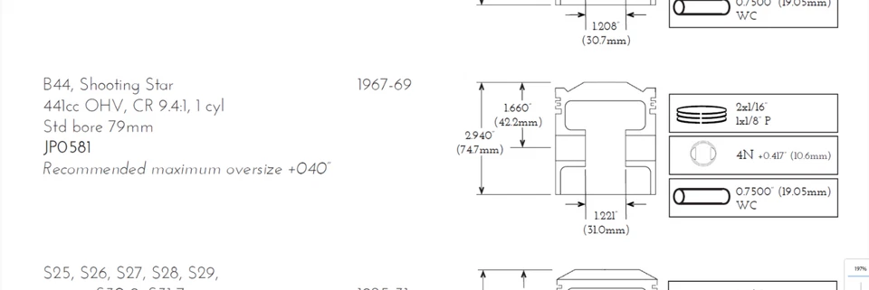 BSA B44 441cc Piston Kit 1967 on STD/020/040/060" 9.4-1 - Image 2 of 2