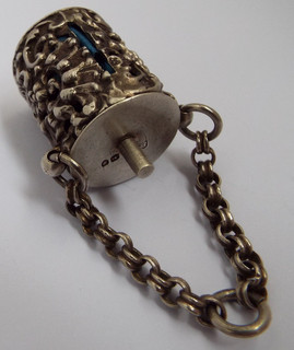 BEAUTIFUL ENGLISH ANTIQUE 1890 SOLID STERLING SILVER CHATELAINE TAPE MEASURE