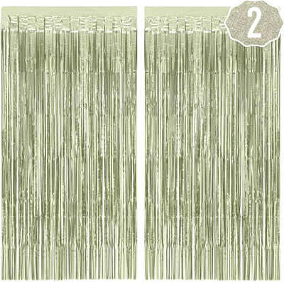 Party Decorations Sage Green Foil Curtain - Set of 2 | Bachelorette Party Suppli