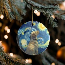 White Labrador Retriever Ceramic Ornament, Van Gogh Starry Night Lover Xmas Gift