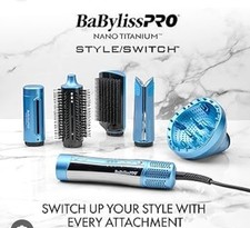 BaBylissPRO Nano Titanium STYLE/SWITCH Multi Styler Blue Smooths Dries Styles