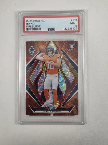 2024 Panini Phoenix - Rookies Bo Nix #159 Fire Burst /350 (RC) PSA 9