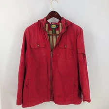 Cabela's Long Sleeve Spare Buttons Pockets Hooded Utility Jacket Red Size L