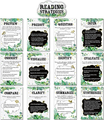 13 Pcs Eucalyptus Reading Strategies Posters Boho Greenery Reading Bulletin Boar