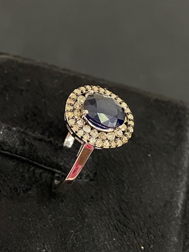 NATURAL SAPPHIRE 6X8 NATURAL DIAMOND STERLING SILVER 925 RING EARRING - 第 10/13 張圖片