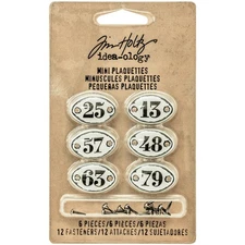 Advantus Idea-Ology Mini Plaquettes W/Brads 6/Pkg-White W/Black Numbers .5"X.75"
