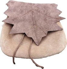 Handcrafted Medieval Viking Maple Leaf Leather Belt Bag  Light Brown Suede Pouch