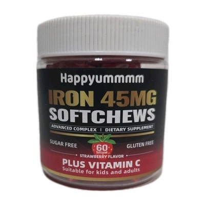 Happyummmm- Iron 45mg Softchews Plus Vitamin C 60 Ct - Strawberry- |Exp 3/27|