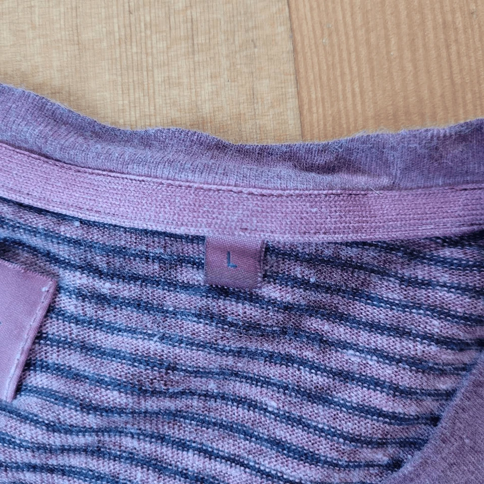 Camiseta 100% lino manga corta malva y rayas negras lagom lagenlook preppy Foto 4 de 4