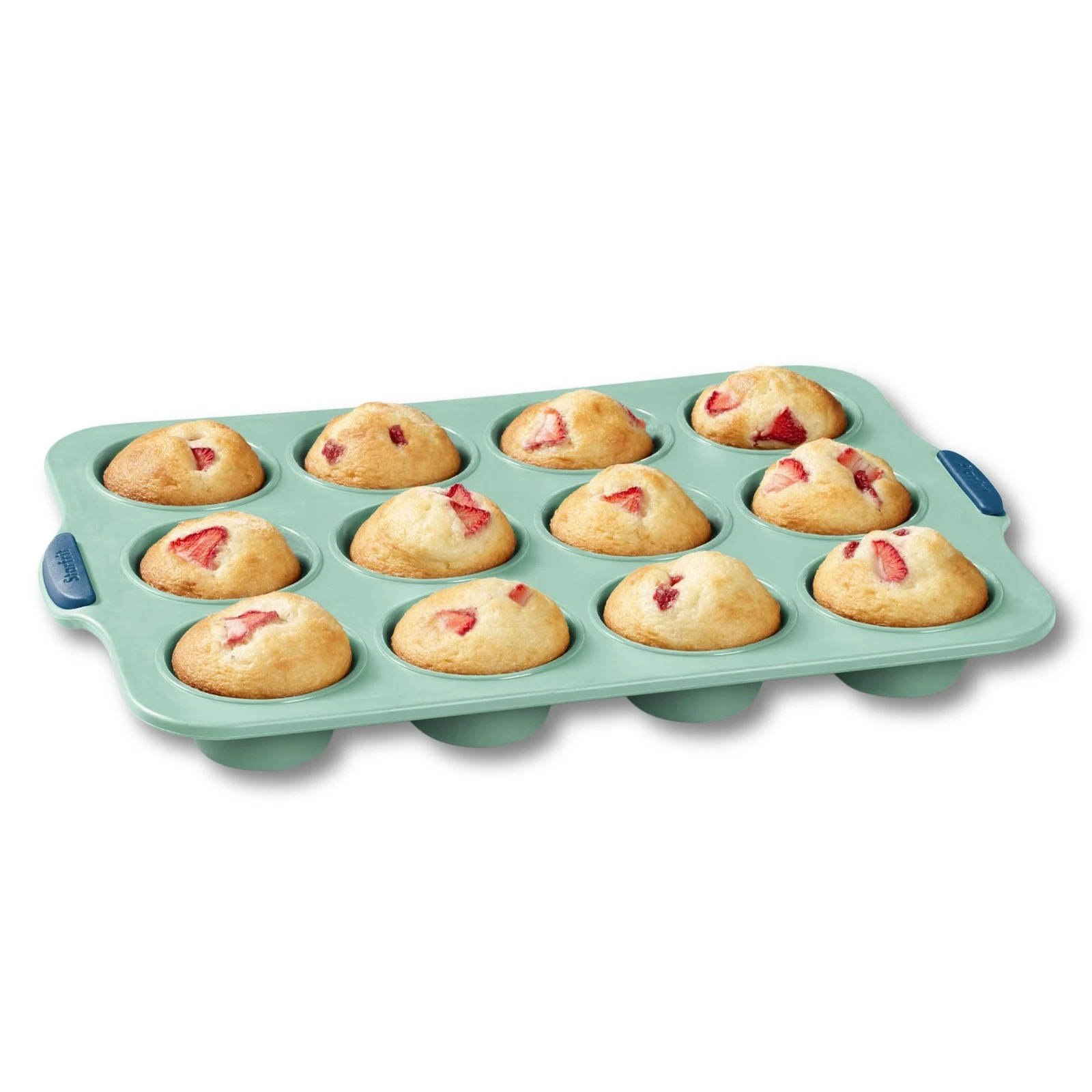 Silicone 12 Cup Muffin Pan with Integrated Metal Frame - Green