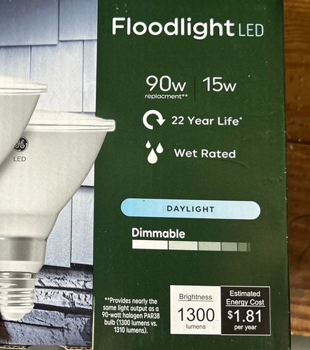 GE Outdoor Style LED Floodlight 90W Dimmable 1300 Lumen 2 Bulbs - Picture 2 of 6