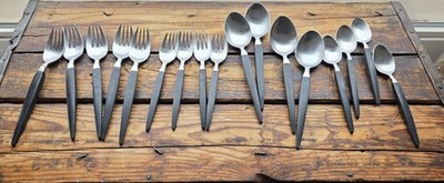 MCM Modern Elegance By Stanley Roberts Black Stainless Flatware Lot 12 Japan