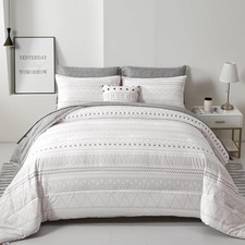 Boho Comforter Set King Size Grey White Geometric 7 Pieces Bed in a Bag Includes