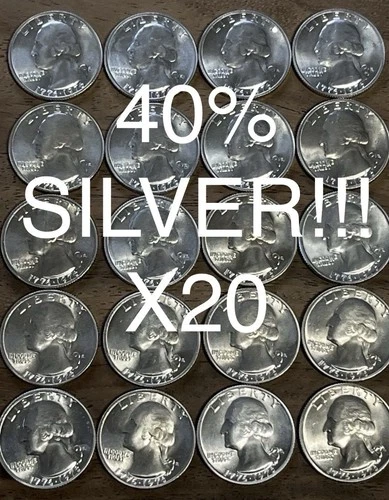 🔥 20 1976 S Washington Quarter Half Roll 40% Silver Bicentennial lot of 20 BU