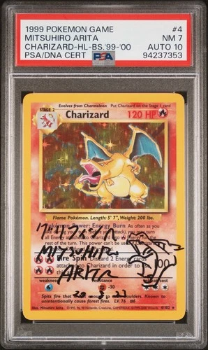 Pokemon Charizard Base Set 4th Print 1999-2000 Mitsuhiro Arita Auto 10 PSA 7