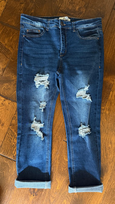 H&H Harmony & Havoc Crop Jeans Womens Distressed Ripped Stretch Denim Sz 10 NWOT