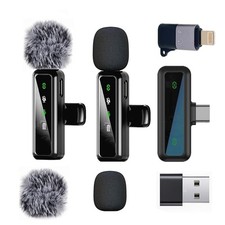 Wireless Lavalier Microphone for iPhone - iPad, Android Phone Computer, black