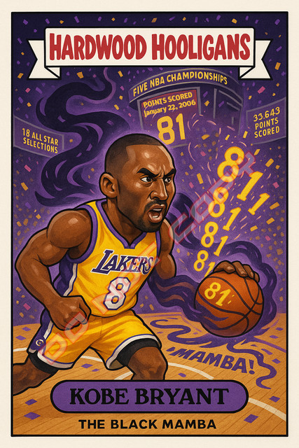 Kobe Bryant as " The Black Mamba " BALL PARK BRATS Parody Art Card Lakers