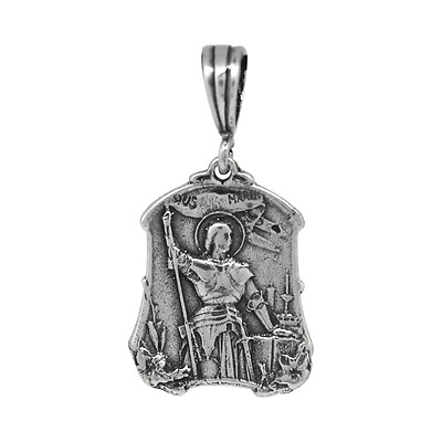 925 Sterling Silver Joan of Arc Pendant Necklace Oxidized Vintage 25mm USA