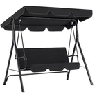 Porch Swing Hammock Bench Lounge Chair 3-seat Padded w/ Canopy Black Beige