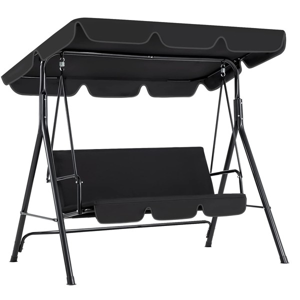 Hamaca Columpio Porche Banco Sillón 3 Plazas Acolchado con Toldo Negro Beige