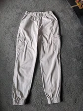 H&M Size 8 Beige Baggy Cuff Leg Cargo Combat Trousers