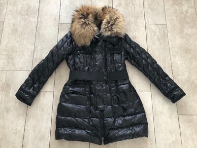 Moncler long black jacket with fox fur Size UK
