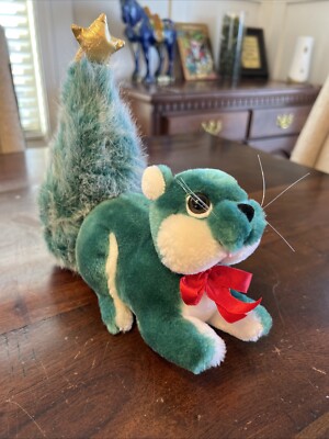 Vintage 1986 Applause Green Squirrel 9  Plush Christmas Tree Tail W Star LOOK!