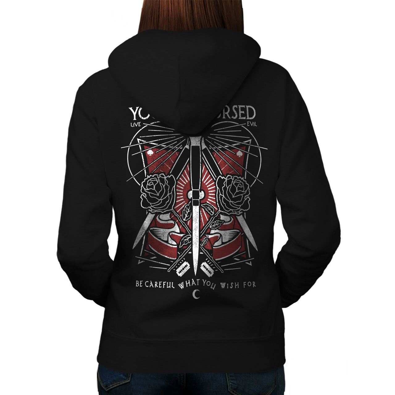Wellcoda Young Cursed Scary Evil Womens Hoodie Back