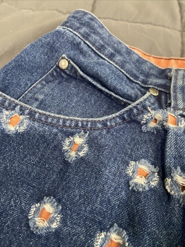 Jeans scarico vintage anni 90 y2k larghi conici invecchiati hip hop toppe all over - Foto 8 di 21