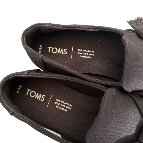 TOMS Womens 6.5 Bow Toe Slip On Espadrille Loafers Black Canvas Shoes Preppy - Picture 8 of 12