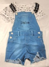 Bebe Girls Toddler Denim Frayed Hem Shorts Romper w/ T-Shirt 2pc Set - Size 4T