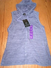 Nwt Womens Active Life Zipper Vest Heather Blue Hooded Layered Large L