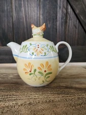 Macys The Cellar Green Yellow Orange Floral Rooster Teapot | Discontinued